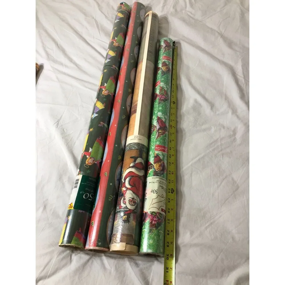 Lot 4 Vtg Cleo Christmas Wrapping Paper 150 SqFt Jumbo Gift Wrap Door Decoration